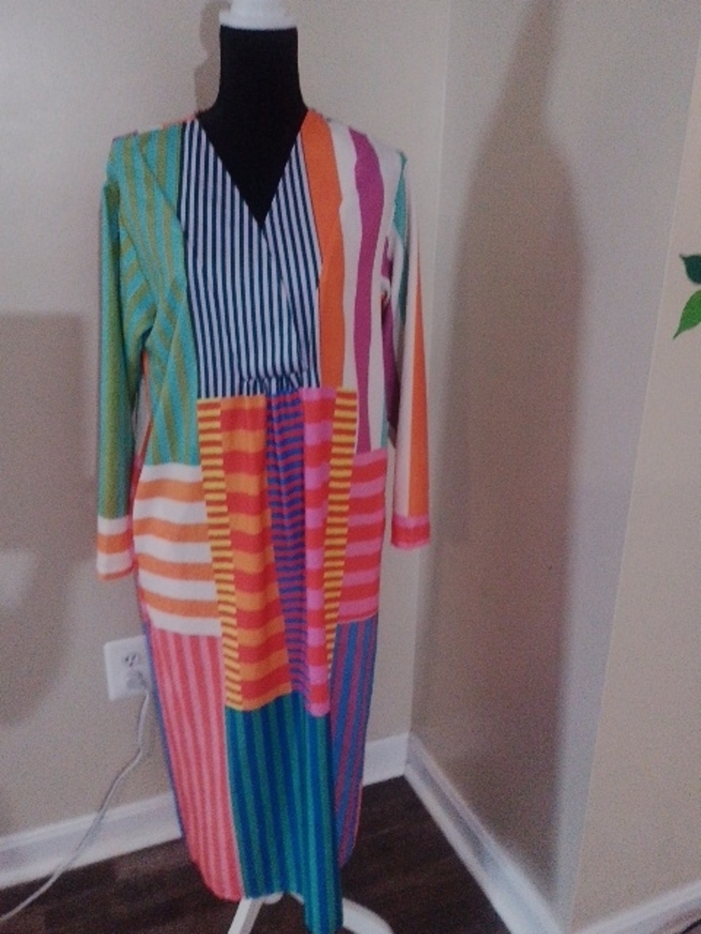 Striped Multicolor V-Neck Women's Dress